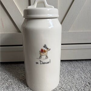 Rae Dunn Christmas Holidays Reindeer Cookie Jar Canister Lid ON DANCER 10 inch